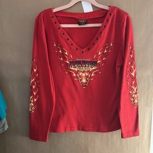 Ironhorse Saloon XL Official Merch Grommet Neck, Flame Sleeves